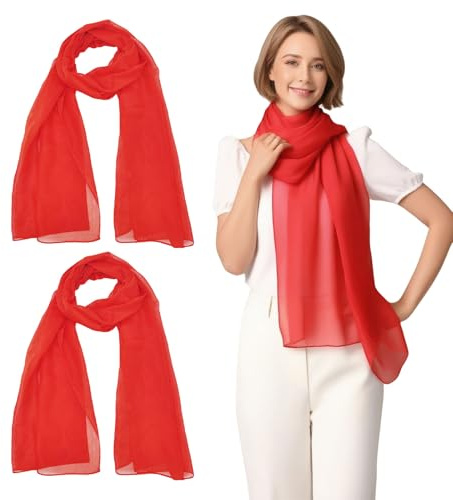 GYIOFAI 2 Stücke Damen Schal Leichter Langschal, Kuschelige Warme Winter Schals, Modischer Chiffon Tuch Damen für Frühling Sommer Ganzjährig, Damen Leicht Halstuch, Warm Weich 150 x 50 cm (Rot)