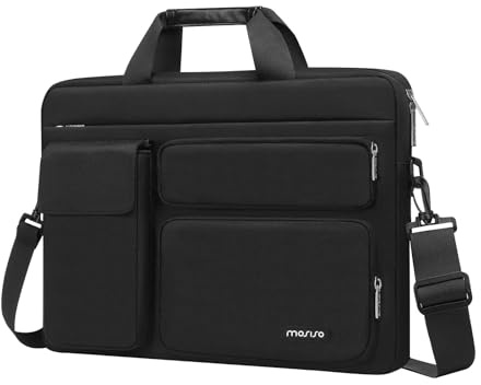 MOSISO Bolso Bandolera Portátil, Maletín con 2 Bolsillos Elevados&1 Solapa | &1 Bolsillo Horizontal&Asa&Cinturón, Compatible con MacBook HP Lenovo Dell ASUS Acer, Negro, 14 Pulgadas