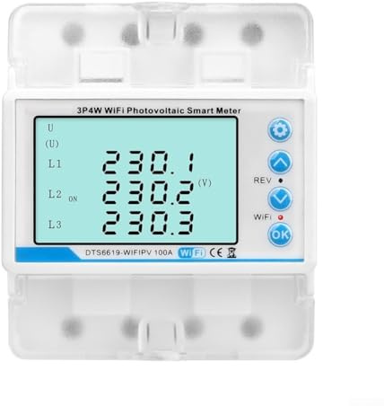 HEBEOT Three Phase WiFi Smart Energy Meter with Photovoltaic Monitoring Over and Under Voltage Protection Phase Loss Detection and Energy Consumption Tracking for Home
