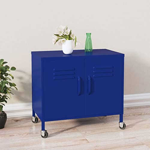 SKTQYQO Marineblauer Stahlschrank 60 x 35 x 56 cm mit verstellbarem Regal und 4 Rollen, robustes Regal für DVDs, Haushaltsgeräte und Bücher, stabile Organisation mit Kapazität