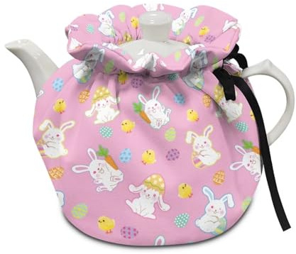 Poceacles Teapot Insulation Cover Tea Kettle Cover Tea Cosy Kitchen Teapot Cloth Decorative Teapot Cosy Teakettle Tote Bag for Easter, Rabbit Easter Eggs Carrot Pattern Pink