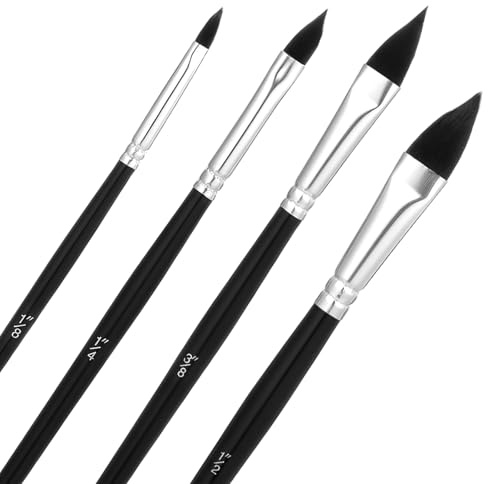 Cat Tongue Watercolour Brushes Set, 4Pcs Oval Wash Paint Brush for Acrylic Gouache Oil Painting, Professional Cat's Tongue Brushes for Painting Floral Petal, Artist Paintbrushes