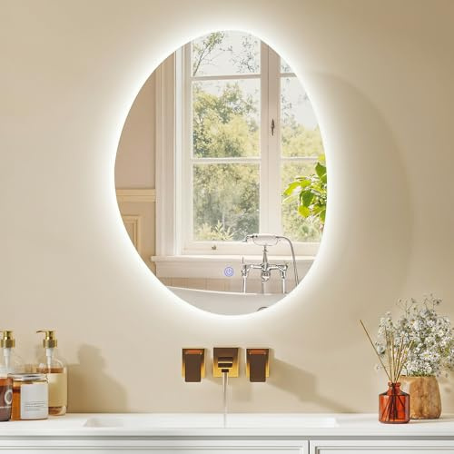 HOMCOM Wandschrank für Badezimmer mit Spiegel und LED-Beleuchtung, 50 x 14 x 70 cm, Badezimmerschrank mit Antibeschlagfunktion, 3 Lichttemperaturen, verstellbare Einlegeböden, Zeitschaltuhr,