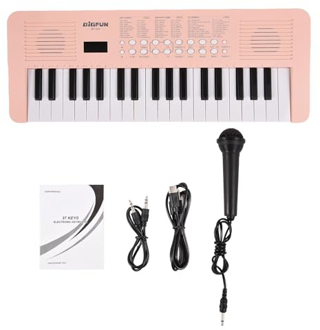 Ainoli 37 Key Electronic Keyboard Piano 200 Tones 200 Rhythms 35 Demos Musical Instrument with Microphone Dual Power Mode Portable Music Piano Keyboard Gift for Beginners (Pink)