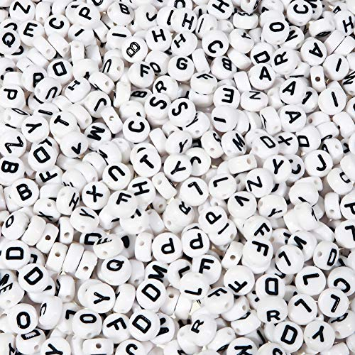 TOAOB 1000 Stück Buchstabenperlen 4x7mm Rund Acryl Weiß mit Schwarz Wort A bis Z Alphabet Buchstaben Spacer Perlen für Armband Halsketten Haarband Schmuck DIY Bastelnn