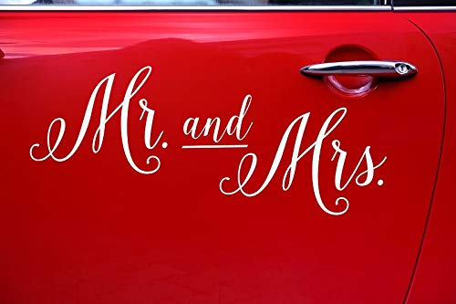 PartyDeco Autoaufkleber mit Mr&Mrs- Autoschmuck Selbstklebend- Hochzeitsbanner Hochzeitsbeschriftung in weiß