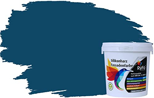 RyFo Colors Silikonharz Fassadenfarbe Lotuseffekt Trend Grünblau 1l - bunte Fassadenfarbe, weitere Blau Farbtöne und Größen erhältlich, Deckkraft Klasse 1
