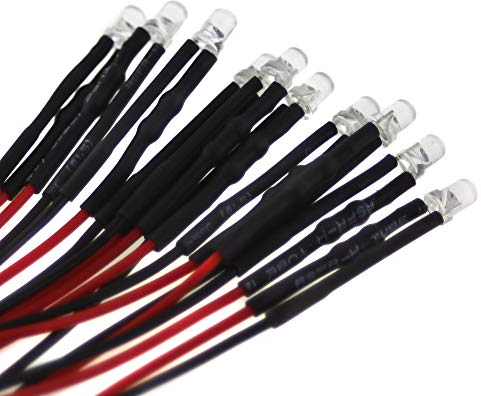 10 x 3mm LED, 24Volt, rot; mit 20cm Anschlusskabel und integriertem Vorwiderstand