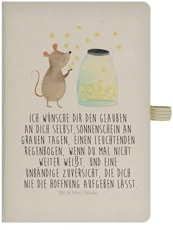 Mr. & Mrs. Panda DIN A4 Baumwoll Notizbuch Maus Sterne - Geschenk, Tiermotive, Tiere, Skizzenbuch, Gute Laune, Kindergeburtstag, Adressbuch,