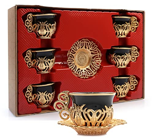 Alisveristime Lot de 12 tasses à café en porcelaine Motif turc et arabe Doré