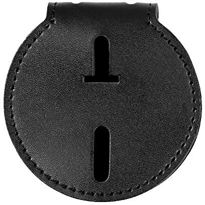 Porta badge della polizia, realizzato in pelle bovina, universale, nero, porta badge, clip in metallo e catena inclusi Porta badge, motivo: sceriffo