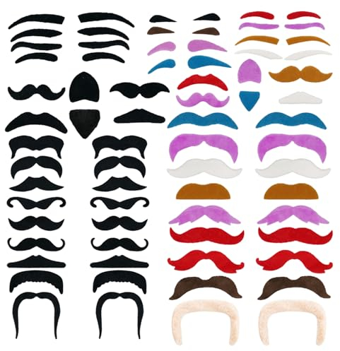 EQLEF Mustaches Auto-adhésives, Faux Moustache Sourcils Nouveauté Costume Moustaches pour La Fête Mascarade Performance Multicolore Multi Styles- 60 Pcs