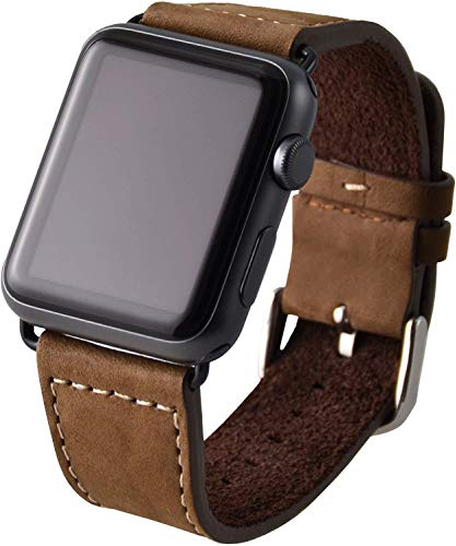 Excellentas Lederarmband Uhrenarmband Leder Armband Band kompatibel mit Apple Watch 40/38 mm Serie 1, 2, 3, 4, 5 Edition Basic Sport in braun Wildleder Smartwatch Ersatzarmband
