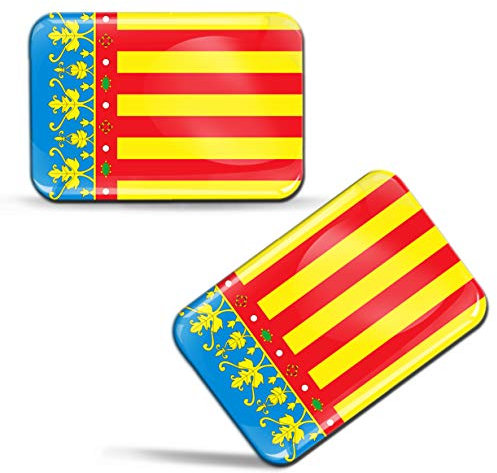 Biomar Labs® 2 x 3D Gel Pegatinas Siliconas Comunidad de España Bandera Valenciana Español Stickers Valencia Community Spain Flag Adhesivos Auto Coche Moto Bicicleta Ordenador F 89