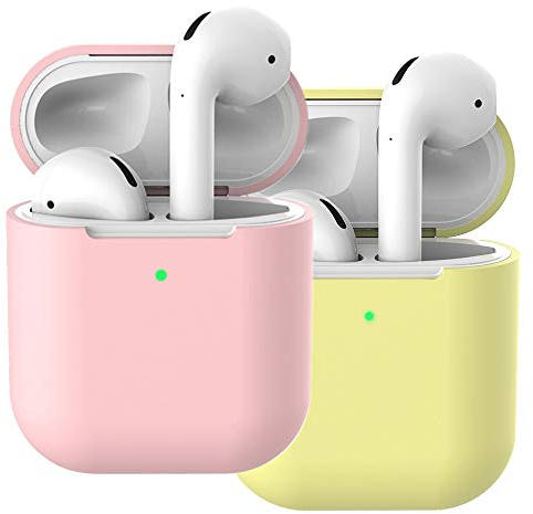 2X Funda Silicona Compatible con AirPods 2 & 1, Molylove Fundas Protectora de Silicona para AirPods, [LED Frontal Visible][Funciona con Carga inalámbrica] (AirPods 2, Amarillo+ Rosado)
