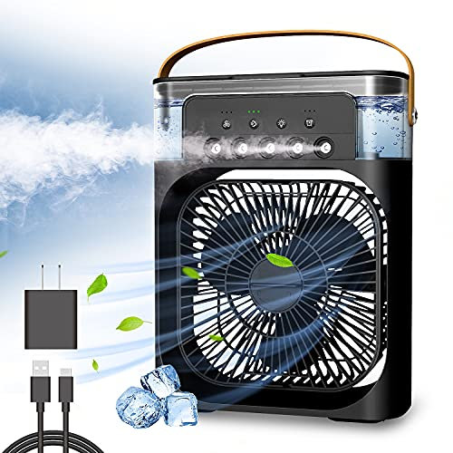 NTMY Personal Air Cooler, Portable Air Conditioner Fan, Mini Evaporative Cooler with 7 Colors LED Light, 1/2/3 H Timer, 3 Wind Speeds and 3 Spray Modes for Your Desk, Nightstand, or Coffee Table