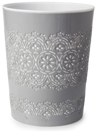 Blue Canyon Flora Waste Bin, Trash Bin for Home, Bathroom, Bedroom or Office, Slim Waste Basket Fits Under Desk/Sink, Indoor Outdoor Double Walled Heavy Plastic Dustbin to Hold Waste, Grey