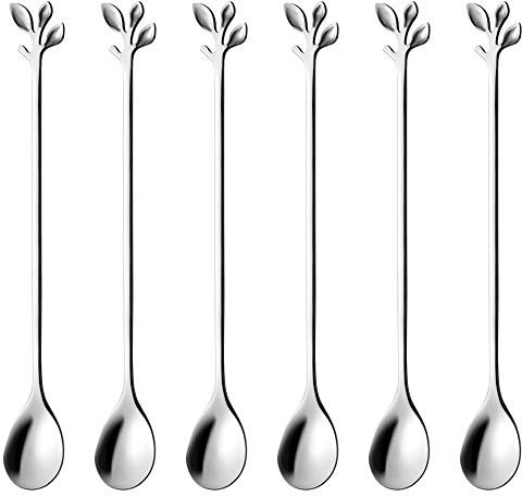 AnSaw Kaffeelöffel-Set, 6 Stück, 16,5 cm Teelöffel, kreative Dessertlöffel, Silberblätter, hochwertiger Edelstahl in Lebensmittelqualität, spiegelnde Oberfläche und spülmaschinenfest (6, Silber)