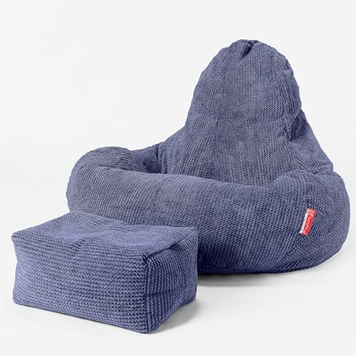 Lounge Pug - Gaming Sitzsack Sessel mit Hocker - Pom-Pom Lila - Ultra LUX - Sitzsack Sessel