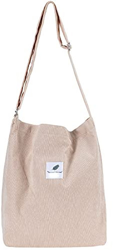 Jiliyote Cord Umhängetasche Groß mit Reißverschluss Schultertasche aus Cord Damen Groß Umhängetasche Damen Schulterbeulte Schultertasche Damen Kordbeutel Damen Shopper Cordbeutel für Uni Mädchen
