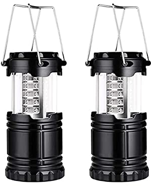 MEETOZ LED Camping Lantern, 2Pcs Portable Lantern, Collapsible Brightness Adjustable LED Light for Power Outages, Home Emergency, Hiking, Hurricane - Black