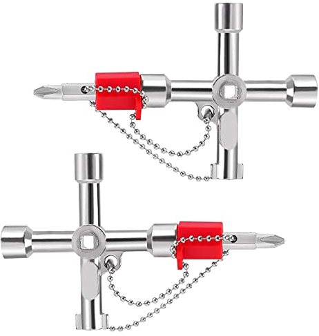 2 Stück Dreieck Schlüssel,Schaltschrankschlüssel,Vierkantschlüssel,4 Wege Multifunktionale Utilities Schlüssel,für Wasser und Stromzähler, Heizkörper, Gaszähler, Aufzüge (Silber)