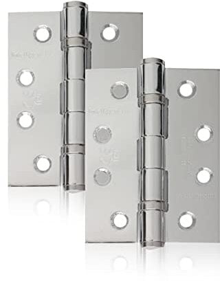 UAP 2 Set of Ball Bearing Door Hinges 4 Inch (100mm x 75mm) – Mild Steel Butt Hinges, Heavy Duty for External & Internal Doors, Residential & Commercial (2 Pack, Polished Chrome)