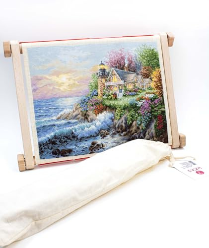 Luca-S SRL Handarbeitsrahmen, Stickrahmen mit Clips, Kreuzstichrahmen, Tapisserierahmen, Stickrahmen (25 x 32 cm), Beige/Rot