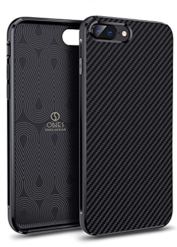 ONES Funda Delgado para iPhone 8 Plus / 7 Plus, Textura Fibra de Carbono, Prevención Huellas Dactilares, Borde Alto Protege Pantalla Cámara, Absorción Impacto, Carcasa Ligero Negro