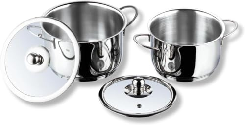 Nobel Stainless Steel Set of Casserole Induction Friendly, Vented Glass, Thermal Based Pans (Casserole Diameter 16,18 cm)