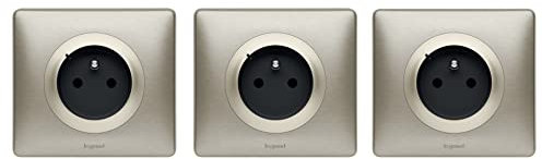 Lot 3 Prises Connectées avec Prise Terre Complète - Céliane with Netatmo (Mesure Puissance et Suivi Consommation) avec Plaque Titane - Contrôle à Distance des Appareils électriques - 199170 - Legrand