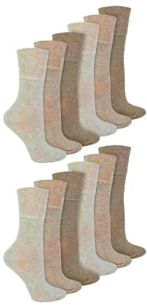 IOMI 12 Paar Damen Socken Ohne Gummibund und Nahtlos Atmungsaktiv Extra Breit Bambus Diabetikersocken für Geschwollene Beine