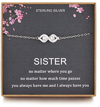 Sister Gifts from Sister, Infinite Two Interlocking Infinity Double Hearts Bracelet, Birthday Jewelry Gift Bracelet for Sisters, No Matter