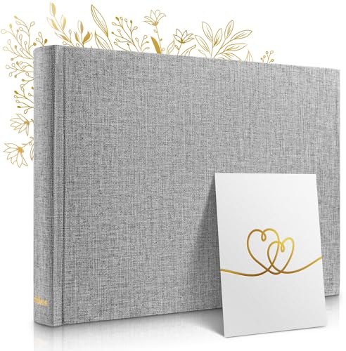 Zeitloos Fotoalbum zum Einkleben - Platz für 150 Fotos - echtes Leinen - Fotobuch 21 x 28 cm in Grau - 50 weiße Seiten - Fotoalben sind das perfekte Geschenk.