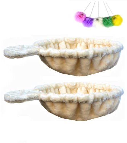 SHENGOCASE 2-Pack 13 Beige Cat Tree Tower Replacement Basket Lounger Hammock Bed, 5pcs Hanging Pom-pom Toys with Elastic Strings, Cat Tree Accessories Hammock Attachment