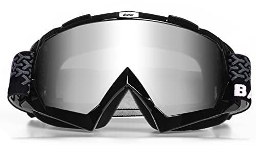 KINGBIKE Motocross Brille Mtb Brille Dirt Bike ATV Crossbrille goggle Sicherheit Tactical Riding Motorradbrillen für Herren Damen Jugend Fit ÜBer Brille (Schwarz-Silber, Erwachsene)
