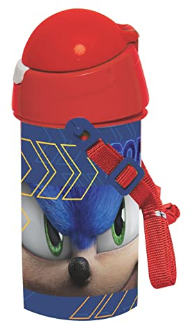 OM SUPPLIES Sonic The Hedgehog Sport Pop Up Water Bottle Drink Bottle Flask with Neck Cord for Easy Carry School Lunch Kids Childrens 500ml (Sonic)
