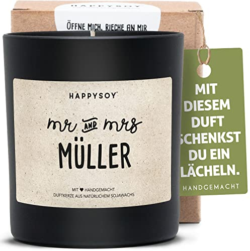 Individuelle Duftkerze zur Hochzeit - Personalisiertes Geschenk mit Namen - einzigartiges Präsent - für Braut, Bräutigam, Brautpaar - besonderes Hochzeitsgeschenk