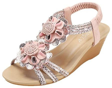 Bohème Sandales Femmes Été Compensé Bride Élégance Doux Confort Bout Ouvert Plage Sandales Taille 36-41 EU (39,Rose)