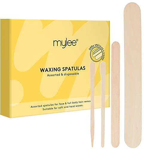 Mylee Lot de 200 spatules d'épilation en bois jetables assorties, bâtonnets en bois, 4 tailles pour une épilation de précision, applicateur de cire, pour corps, visage, sourcils, jambes, bikini