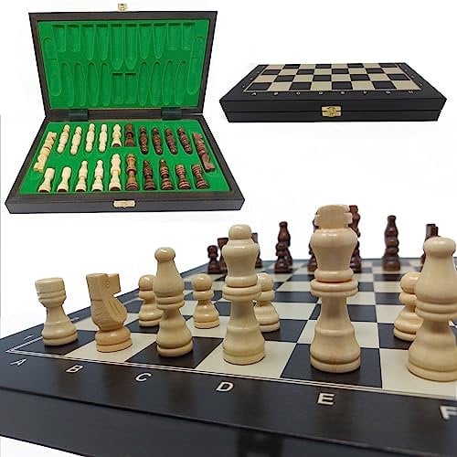 ChessEbook Schachspiel - Hochwertiges Schachbrett aus Holz 35 x 35 cm. - Chess Board Set klappbar - Spielset mit Schachfiguren - Schachset - Schach
