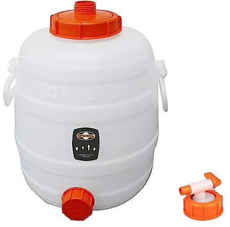 Mostfass 20 Liter mit Auslaufhahn NW10, Gärfass PE (20 L rund) für Most, Wein, Cider, Säfte, Glühwein, Getränke, Fass Getränkefass lebensmittelecht, Kunststoff Gärbehälter Behälter