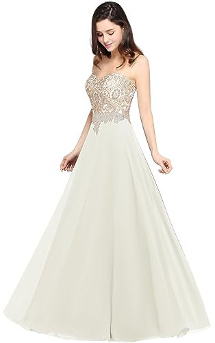 Misshow Robe Femme Chic et élégant Longue en Appliques Dentelles sans Manches Robe de Mariage Beige 32