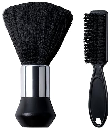 MEGAVOW 2-Piece Barber Neck Duster Brush Set, Soft & Hard Bristle Brushes, Professional Salon & Home Use, Black