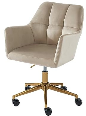 BAÏTA Fauteuil de Bureau Mona en Velours Beige avec Pieds dorés