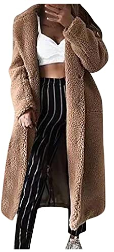 Damen Teddybär Fleece Oversized-Fit Reversjacke Womens Winter Sherpa Fuzzy Fleece Jacke Knöpf Mäntel Casual Langarm Fuzzy Warme Outwear mit Taschen Knopf Sherpa Jacke Lange