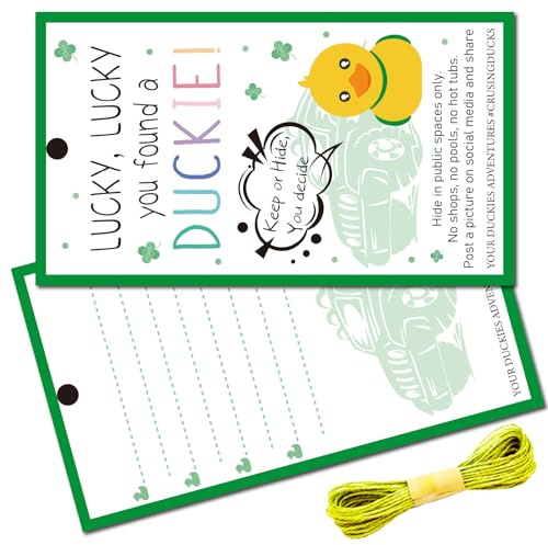 CREATCABIN 50 Stück You'Ve Been Ducked Tags Cruising Rubber Duck Tag Cruise Duck Duck Tag Doppelseitiges Duck Tag 8.75x5cm-LUCKY,Zum Glück Hast Du Eine DUCKIE-Festung Oder Ein DUCKIE-Versteck Gefunden