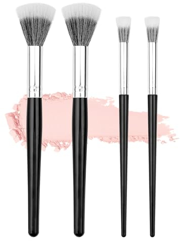Jeffdad Rougepinsel für Make-up Wangen, Doppelwolle Blush Make-up Staubpinsel Weiches Puder Make-up Pinsel Flacher Detailmischung lose Puderbürste Highlight Konturpinsel(4 Stück Schwarz)