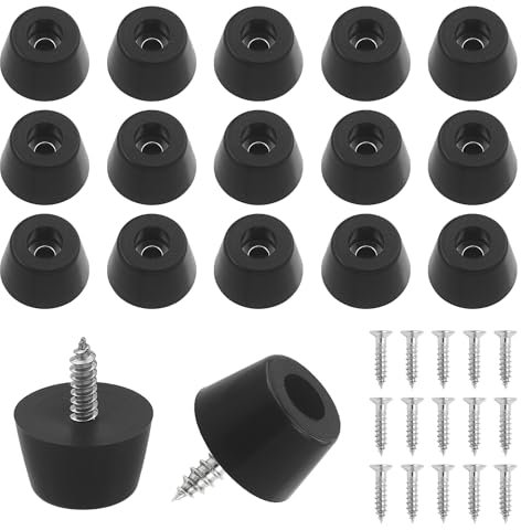 LOLOLE 16PCS Rubber Cutting Board Feet with Stainless Washer and Screws, 0.9 W x 0.6 H Round Rubber Feet pad, Non Slip Rubber Bumper Feet for Furniture, Electronics, Appliances, Black