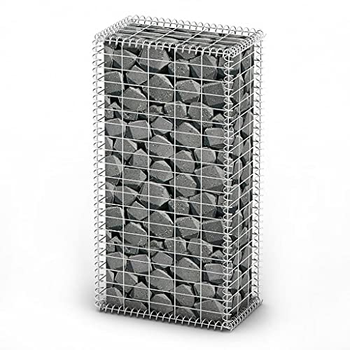 Baziroo Panier à pierres en acier galvanisé - 100 x 50 x 30 cm - Argenté - Gabion - Mur de gabion - Grille de gabion - Brise-vue - Mur de gabion